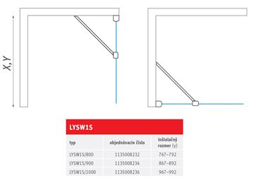 ROTH LIMAYA LINE LYSW1S 1000 bočná stena 100x195 cm, brillant/číre sklo 1135008236 Technický nákres