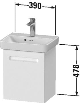 DURAVIT NO.1 skrinka pod umývadielko 39x31,6x47,8 cm, 1 dvierka, pánty vpravo, Graphit matt N14266R49490000 Technický nákres