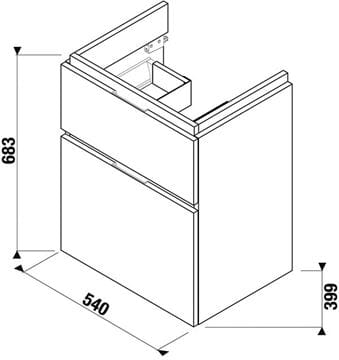 JIKA CUBITO PURE skrinka pod umývadlo 54x39, 9x68, 3 cm, 2 zásuvky, biela H40J4224025001 Technický nákres