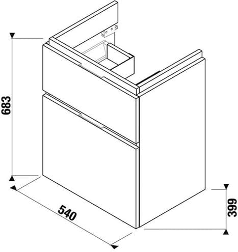 JIKA CUBITO PURE skrinka pod umývadlo 54x39, 9x68, 3 cm, 2 zásuvky, biela H40J4224025001 Technický nákres