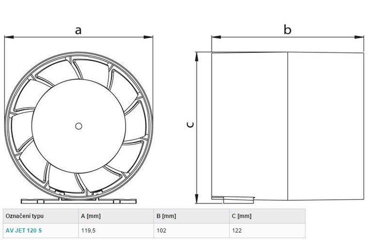 HACO AV JET 120 S axiálny ventilátor 120 mm, potrubný 0930 Technický nákres