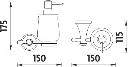 NIMCO LADA dávkovač tekutého mydla 300 ml, nástenný, keramika, staromeď/biela LA 19031K-80 Technický nákres
