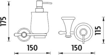NIMCO LADA dávkovač tekutého mydla 300 ml, nástenný, keramika, staromeď/biela LA 19031K-80 Technický nákres