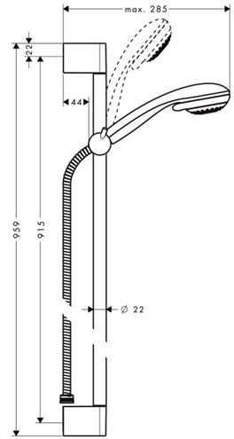 HANSGROHE CROMETTA 85 MULTI 3JET sprchová súprava 3-dielna, ručná sprcha pr. 85 mm, 3 prúdy, tyč, hadica, chróm 27766000 Technický nákres