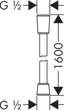 HANSGROHE ISIFLEX sprchová hadica 1600 mm, hladká, s ochranou proti prekrúteniu a zlomeniu, plast, nerez 28276800 Technický nákres