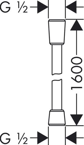 HANSGROHE ISIFLEX sprchová hadica 1600 mm, hladká, s ochranou proti prekrúteniu a zlomeniu, plast, nerez 28276800 Technický nákres