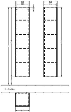VILLEROY & BOCH VERITY LINE vysoká skrinka 35x34,2x174,3 cm, 1 dvierka, pánty vľavo, Push-open, Oak Nebraska B66700PJ Technický nákres