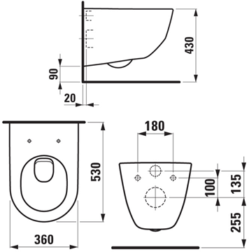 LAUFEN PRO závesné WC, LCC H8209564000001 Technický nákres
