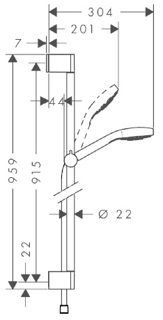 HANSGROHE CROMA SELECT S MULTI 3JET sprchová súprava 3-dielna, ručná sprcha pr. 110 mm, 3 prúdy, tyč, hadica, chróm 26570400 Technický nákres