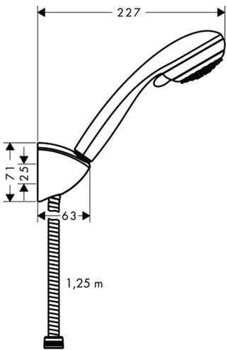 HANSGROHE CROMETTA 85 VARIO 2JET sprchová súprava 3-dielna, ručná sprcha pr. 85 mm, 2 prúdy, hadica, držiak, chróm 27558000 Technický nákres