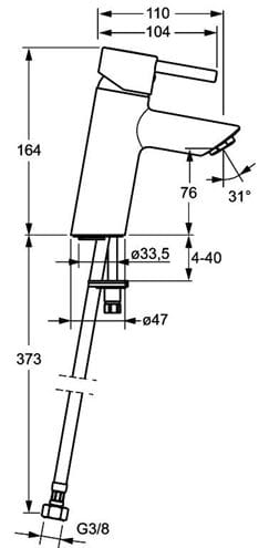 HANSA VANTIS STYLE XL umývadlová stojanková batéria, chróm 52372277 Technický nákres