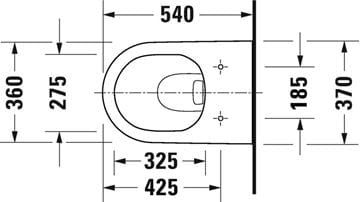 DURAVIT D-NEO závesné WC 370x540 mm, Rimless splachovanie, Wondergliss 25770900001 Technický nákres