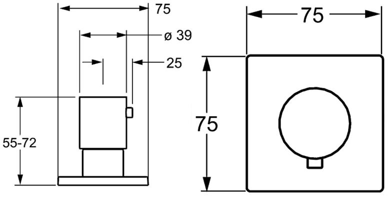 HANSA DESIGNO podomietkový uzatvárací ventil, chróm 02289172 Technický nákres