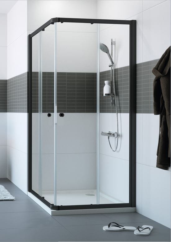 CONCEPT 100 BLACK EDITION sprchový kút 100x100 cm, rohový vstup, posuvné dvere, čierna / sklo číre