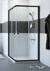 CONCEPT 100 BLACK EDITION sprchový kút 100x100 cm, rohový vstup, posuvné dvere, čierna / sklo číre