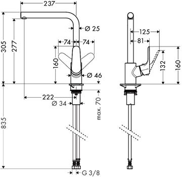 HANSGROHE FOCUS M41 drezová batéria, chróm 31817000 Technický nákres