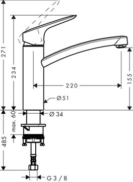 HANSGROHE LOGIS M31 drezová batéria, chróm 71832000 Technický nákres
