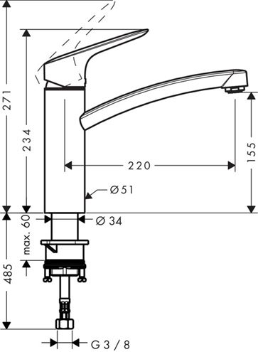 HANSGROHE LOGIS M31 drezová batéria, chróm 71832000 Technický nákres