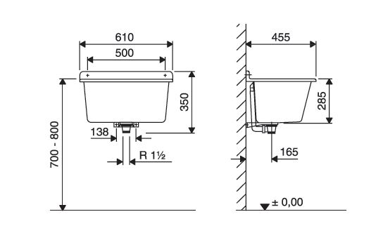 ALIAXIS SANIT výlevka 61 cm, svetlý granit 60 003 B6 0099 Technický nákres