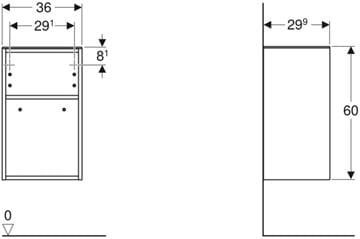 GEBERIT SMYLE SQUARE nízka skrinka 36x29, 9x60 cm, 1 polica, matná láva 500.358.JK.1 Technický nákres