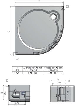 EASY ELR2 900 B sprchový kút 90x90 cm, R550, posuvné dvere, biela/transparent 542-9000000-04-02 Technický nákres
