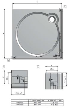EASY ELS2 800 LH sprchový kút 80x80 cm, rohový vstup, posuvné dvere, brillant/transparent 543-8000000-00-02 Technický nákres