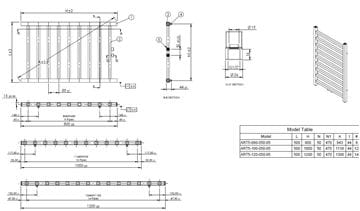 CONCEPT 200 CUBE kúpeľňový radiátor 1200/500, stredové pripojenie, antracit 0346 ART5-120-050-05-0346 Technický nákres