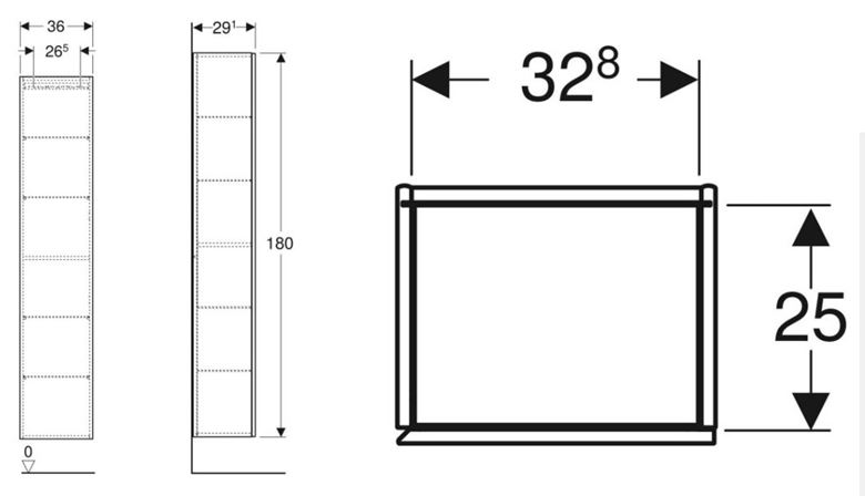 GEBERIT ICON vysoká skrinka 36x29, 1x180 cm, 1 dvierka, Push-open, lesklá biela 502.316.01.1 Technický nákres