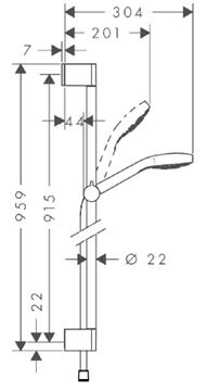 HANSGROHE CROMA SELECT E VARIO 3JET sprchová súprava 3-dielna, ručná sprcha 110x110 mm, 3 prúdy, tyč, hadica, EcoSmart, biela/chróm 26593400 Technický nákres