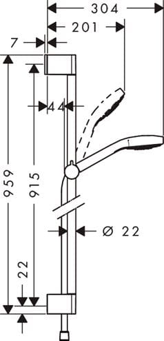 HANSGROHE CROMA SELECT E 3JET sprchová súprava 3-dielna, ručná sprcha 110x110 mm, 3 prúdy, tyč, hadica, biela/chróm 26590400 Technický nákres