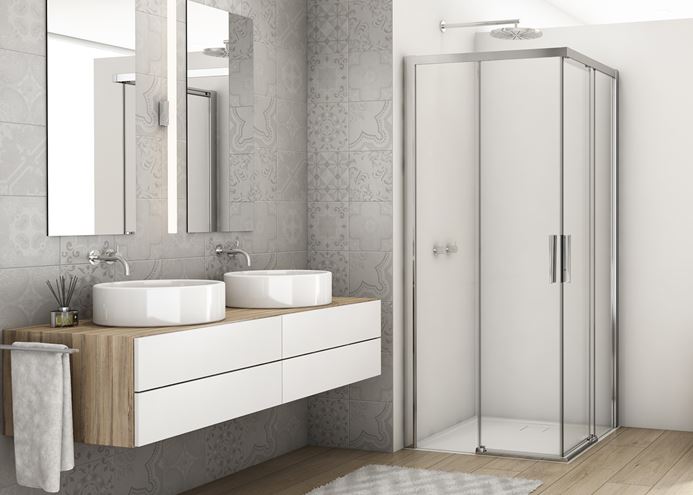 RONAL DIVERA D22SE2B sprchový kút 100x100 cm, rohový vstup, posuvné dvere, aluchróm/číre sklo D22SE2B 100 50 07 Obrázek - fotka