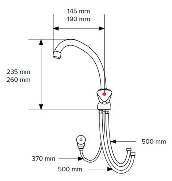 HAKL drezová batéria 22cm beztlaková, klasická, kohútiková, 3-cestná, chróm HABAT016 Technický nákres