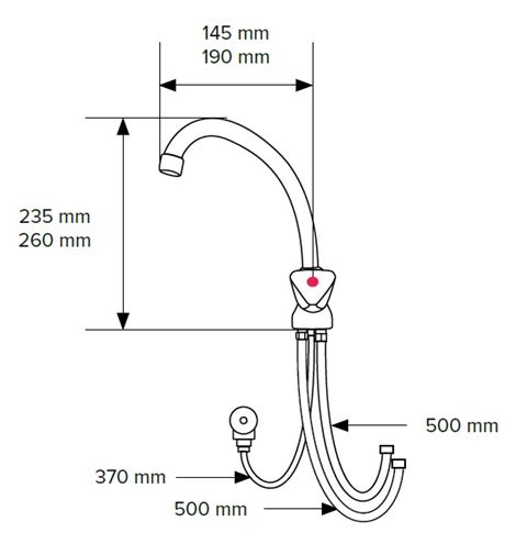 HAKL drezová batéria 22cm beztlaková, klasická, kohútiková, 3-cestná, chróm HABAT016 Technický nákres