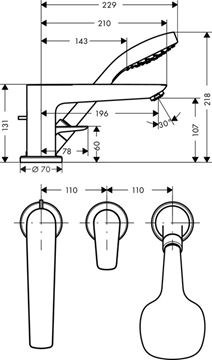 HANSGROHE TALIS E batéria na okraj vane, 3-otvorová, so sprchovou súpravou, chróm 71730000 Technický nákres