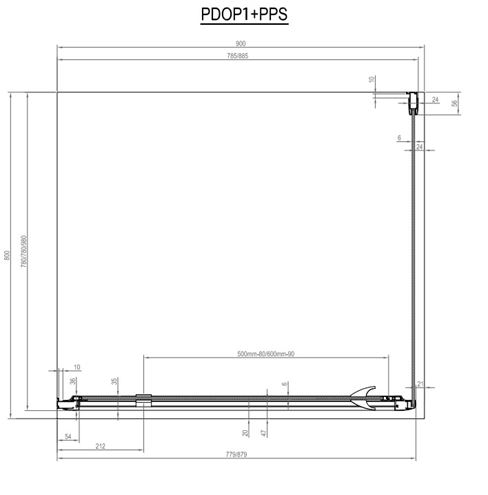 CONCEPT PIVOT STYLE PT-PPS bočná stena 90x190 cm, lesklý chróm/číre sklo 90G70C00Z15 Technický nákres