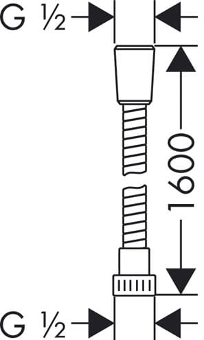 HANSGROHE METAFLEX sprchová hadica 1600 mm, s ochranou proti zlomeniu, plast, chróm 28266000 Technický nákres