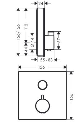 HANSGROHE SHOWER SELECT GLASS podomietková termostatická batéria, biela/chróm 15737400 Technický nákres