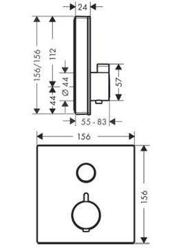 HANSGROHE SHOWER SELECT GLASS podomietková termostatická batéria, biela/chróm 15737400 Technický nákres