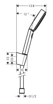 HANSGROHE PULSIFY S 105 1JET sprchová súprava 3-dielna, ručná sprcha pr. 105 mm, hadica, držiak, chróm 24301000 Technický nákres