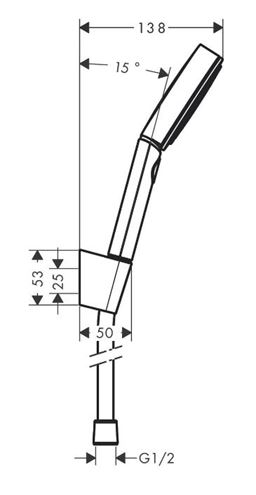 HANSGROHE PULSIFY S 105 1JET sprchová súprava 3-dielna, ručná sprcha pr. 105 mm, hadica, držiak, chróm 24301000 Technický nákres