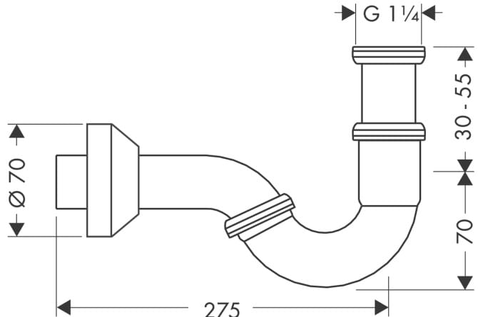 HANSGROHE bidetový sifón DN32, chróm 55237000 Technický nákres