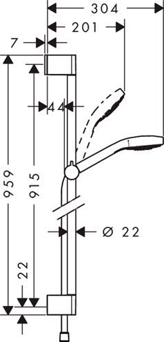 HANSGROHE CROMA SELECT E 1JET sprchová súprava 3-dielna, ručná sprcha 110x110 mm, tyč, hadica, biela/chróm 26594400 Technický nákres