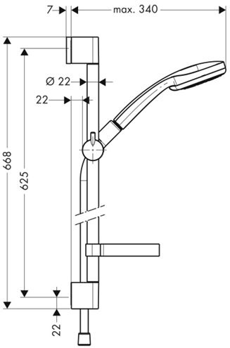 HANSGROHE CROMA 100 ručná sprcha 668mm, s tyčou, hadicou a mydlovničkou, chróm 27775000 Technický nákres