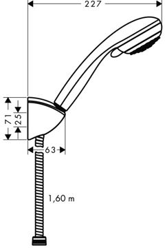 HANSGROHE CROMETTA 85 VARIO 2JET sprchová súprava 3-dielna, ručná sprcha pr. 85 mm, 2 prúdy, hadica, držiak, chróm 27559000 Technický nákres