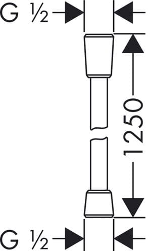 HANSGROHE ISIFLEX sprchová hadica 1250 mm, hladká, s ochranou proti prekrúteniu a zlomeniu, plast, biela 28272450 Technický nákres