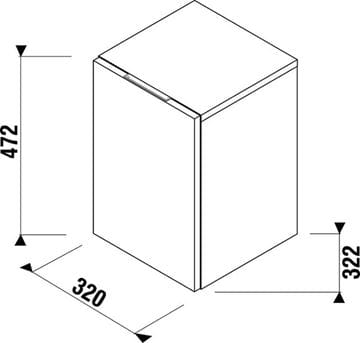 JIKA CUBITO PURE nízka skrinka 32x32, 2x47, 2 cm, 1 dvierka, pánty vľavo, lesklá biela H43J4201105001 Technický nákres