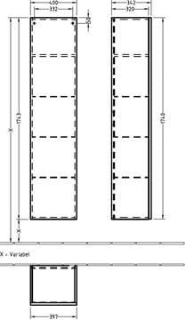 VILLEROY & BOCH VERITY LINE vysoká skrinka 40x34,2x174,3 cm, 1 dvierka, pánty vľavo, Push-open, Glossy Grey B65200FP Technický nákres