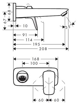 HANSGROHE LOGIS umývadlová batéria, podomietková, páková, vrchná sada, montáž na stenu, chróm 71220000 Technický nákres
