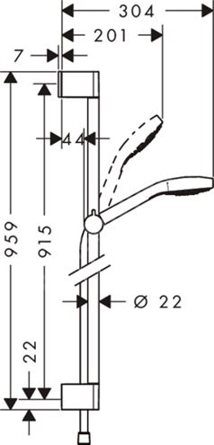 HANSGROHE CROMA SELECT E MULTI 3JET sprchová súprava 3-dielna, ručná sprcha 110x110 mm, 3 prúdy, tyč, hadica, EcoSmart, biela/chróm 26591400 Technický nákres