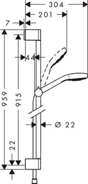 HANSGROHE CROMA SELECT E MULTI 3JET sprchová súprava 3-dielna, ručná sprcha 110x110 mm, 3 prúdy, tyč, hadica, EcoSmart, biela/chróm 26591400 Technický nákres